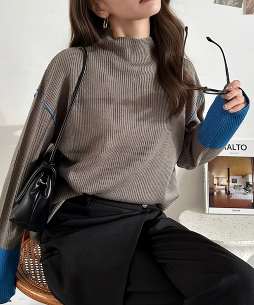 Eclat one(エクラワン)の「【Eclat one】 袖配色 タートルネック ニット(ニット/セーター・レディース・ブラウン/グレー/ブラック/アイボリー・FREE)」の8枚目の写真