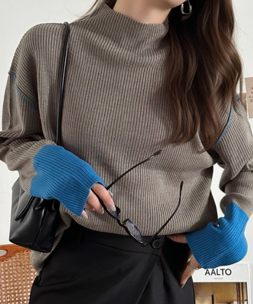Eclat one(エクラワン)の「【Eclat one】 袖配色 タートルネック ニット(ニット/セーター・レディース・ブラウン/グレー/ブラック/アイボリー・FREE)」の11枚目の写真