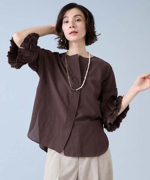 Liesse（リエス）の「フリルスリーブスキッパーブラウス（シャツ/ブラウス・レディース・ブラック/オフホワイト/ブラウン・FREE）」の8枚目の写真