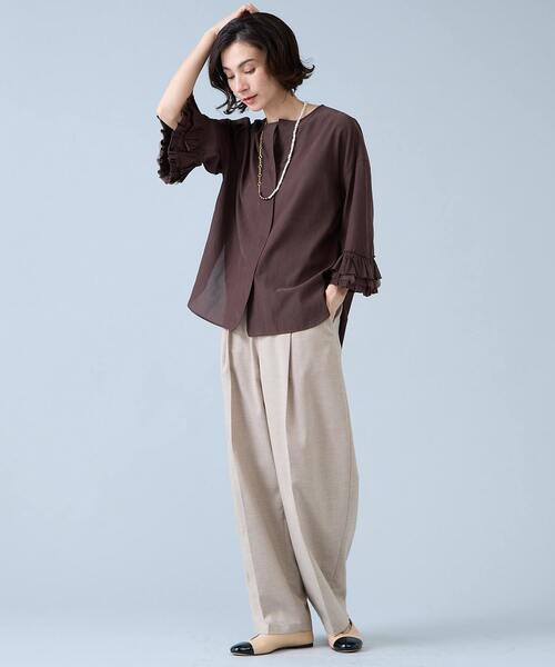 Liesse（リエス）の「フリルスリーブスキッパーブラウス（シャツ/ブラウス・レディース・ブラック/オフホワイト/ブラウン・FREE）」の12枚目の写真