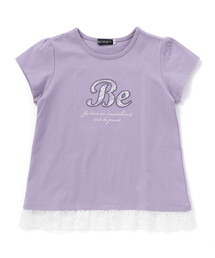 レース装飾 半袖カットソー ライトパープル Tシャツ/カットソー（パープル/紫色系・レース）ファッション通販