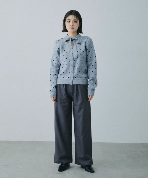 Mirette(ミレット)の「リボンタイ ドットニットカーディガン / Ribbon Tie Dot Knit Cardigan(カーディガン/ボレロ・レディース・グレー・FREE)」の10枚目の写真