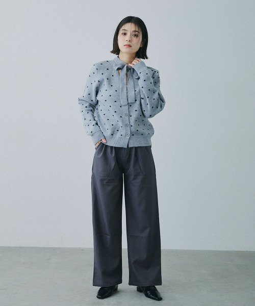 Mirette(ミレット)の「リボンタイ ドットニットカーディガン / Ribbon Tie Dot Knit Cardigan(カーディガン/ボレロ・レディース・グレー・FREE)」の12枚目の写真