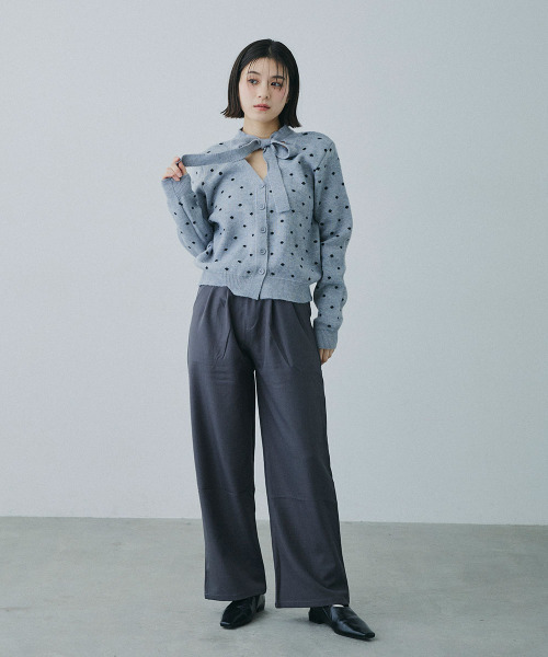 Mirette(ミレット)の「リボンタイ ドットニットカーディガン / Ribbon Tie Dot Knit Cardigan(カーディガン/ボレロ・レディース・グレー・FREE)」の14枚目の写真