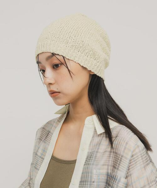 KBF（ケイビーエフ）の「スラブニットビーニー（ニットキャップ/ビーニー・レディース・ブラック/アイボリー・ONE）」の2枚目の写真
