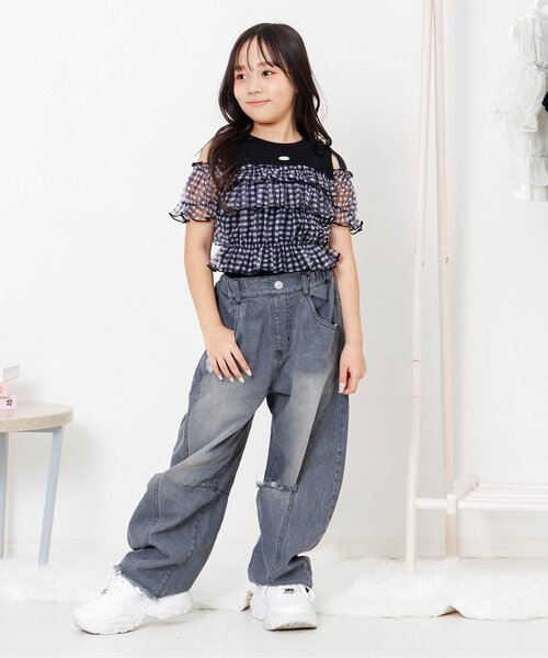 algy(アルジー)の「シアードッキングトップス(Tシャツ/カットソー・キッズ・アイボリー/ブラック/サックスブルー・130/120/160/150/140)」の8枚目の写真
