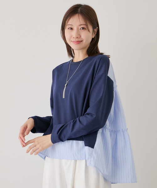 Jayro(ジャイロ)の「ストライプ切替プルオーバー(Tシャツ/カットソー・レディース・ネイビー/ホワイト系その他・M)」の1枚目の写真