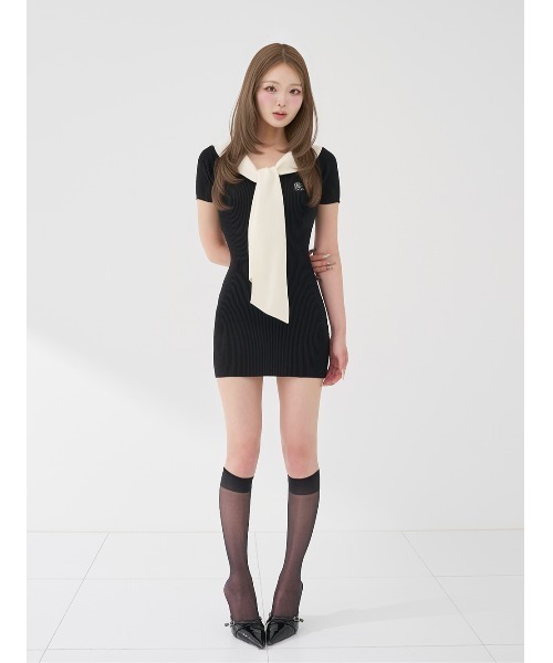 新品 Darich ダーリッチ バイカラーボウタイニットミニワンピース バイカラーボウタイニットミニワンピース（ワンピース）｜Darich