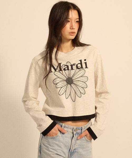 Mardi Mercredi(マルディメクルディ)の「TSHIRT LONG SLEEVE FLOWERMARDI LAYERED DETAIL / Tシャツ ロングスリーブ フラワーマルディ レイヤード ディテール(Tシャツ/カットソー・レディース・オートミール/クリーム/ブラック×ホワイト/ネイビー・FREE)」の6枚目の写真