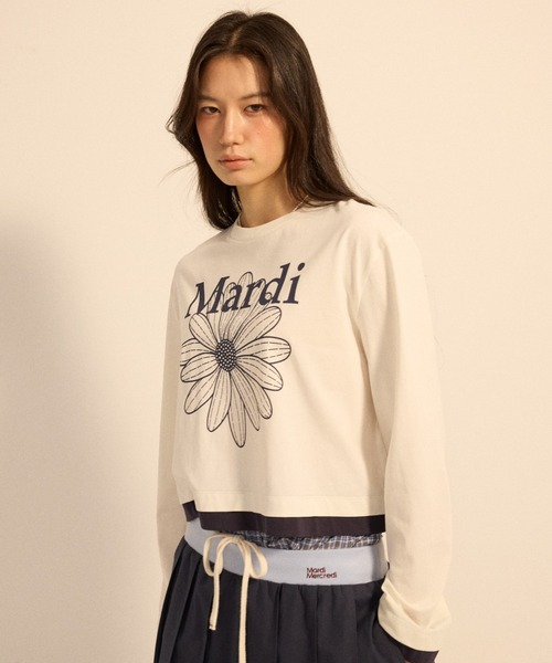 Mardi Mercredi(マルディメクルディ)の「TSHIRT LONG SLEEVE FLOWERMARDI LAYERED DETAIL / Tシャツ ロングスリーブ フラワーマルディ レイヤード ディテール(Tシャツ/カットソー・レディース・オートミール/クリーム/ブラック×ホワイト/ネイビー・FREE)」の13枚目の写真