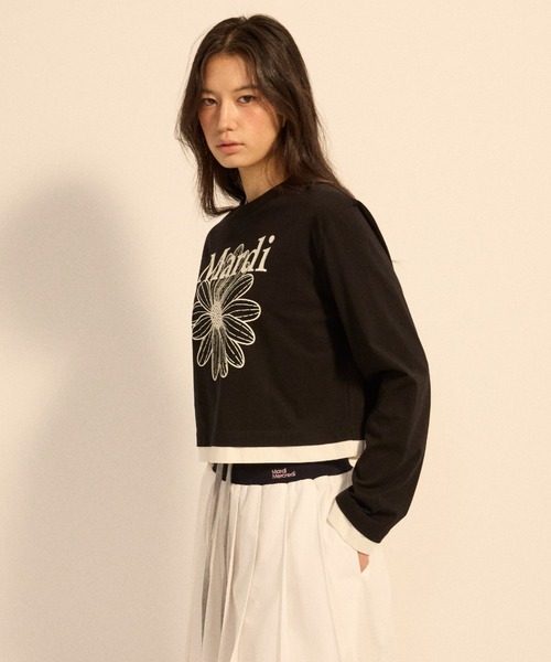 Mardi Mercredi(マルディメクルディ)の「TSHIRT LONG SLEEVE FLOWERMARDI LAYERED DETAIL / Tシャツ ロングスリーブ フラワーマルディ レイヤード ディテール(Tシャツ/カットソー・レディース・オートミール/クリーム/ブラック×ホワイト/ネイビー・FREE)」の10枚目の写真
