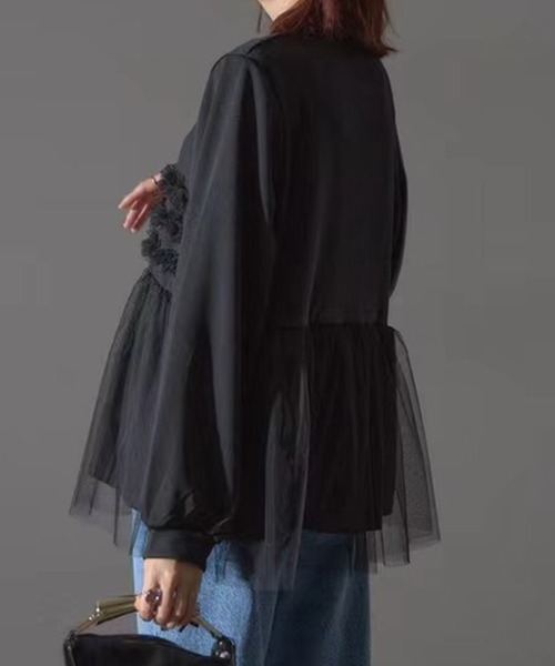 Lace Ladies(レースレディース)の「チュール ドッキング ペプラム 長袖 ブルオーバー(Tシャツ/カットソー・レディース・グレー/ブラック・FREE)」の4枚目の写真