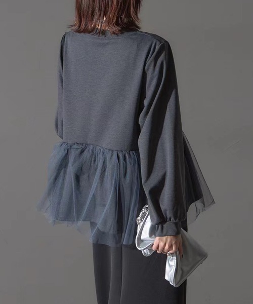 Lace Ladies(レースレディース)の「チュール ドッキング ペプラム 長袖 ブルオーバー(Tシャツ/カットソー・レディース・グレー/ブラック・FREE)」の11枚目の写真