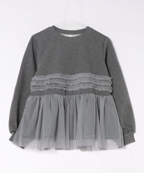Lace Ladies(レースレディース)の「チュール ドッキング ペプラム 長袖 ブルオーバー(Tシャツ/カットソー・レディース・グレー/ブラック・FREE)」の9枚目の写真