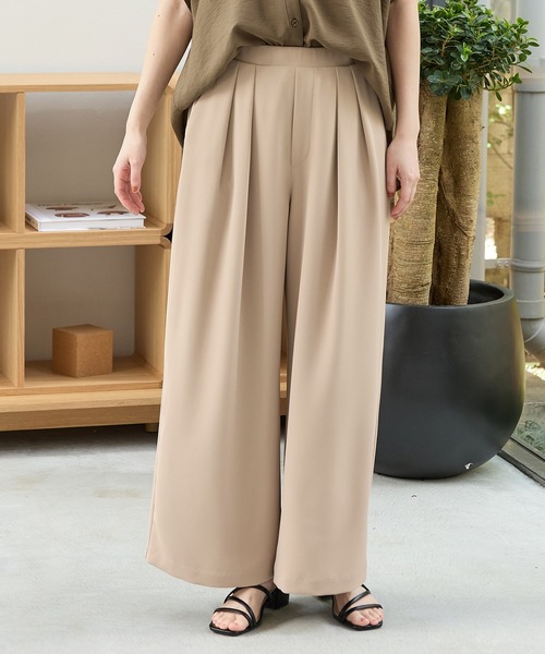 Honeys(ハニーズ)の「【ハニさら・接触冷感】2タックワイドパンツ(スラックス・レディース・ベージュ/ブラック/グレイッシュベージュ/ブラウン・S/M/LL/L)」の13枚目の写真