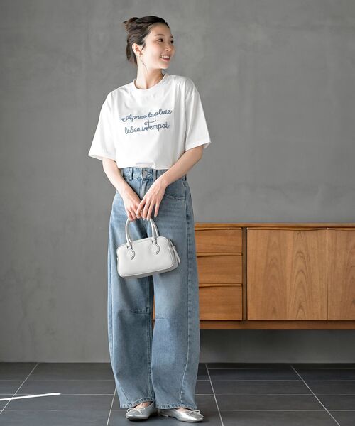 rps(アールピーエス)の「ハブラシ刺繍6分袖T(Tシャツ/カットソー・レディース・オフホワイト/チャコールグレー/杢グレー・フリー)」の4枚目の写真