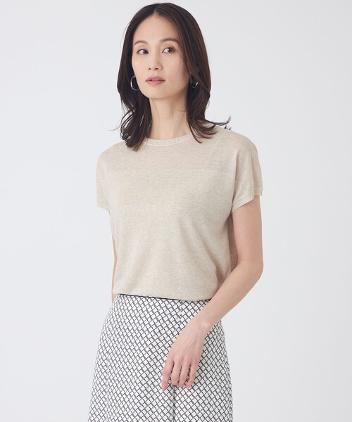 TRANS WORK(トランスワーク)の「【ウォッシャブル】シャイニーシアーニットプルオーバー(Tシャツ/カットソー・レディース・グレー系その他/ベージュ/ブラック・38/40)」の3枚目の写真