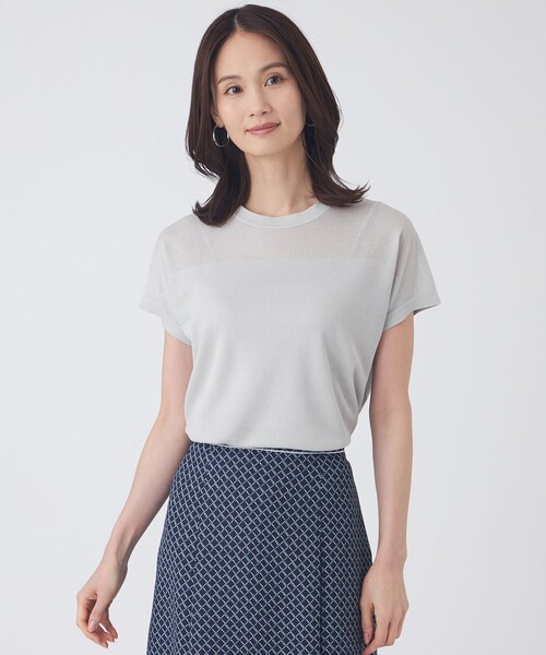 TRANS WORK(トランスワーク)の「【ウォッシャブル】シャイニーシアーニットプルオーバー(Tシャツ/カットソー・レディース・グレー系その他/ベージュ/ブラック・38/40)」の1枚目の写真