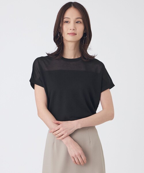 TRANS WORK(トランスワーク)の「【ウォッシャブル】シャイニーシアーニットプルオーバー(Tシャツ/カットソー・レディース・グレー系その他/ベージュ/ブラック・38/40)」の2枚目の写真