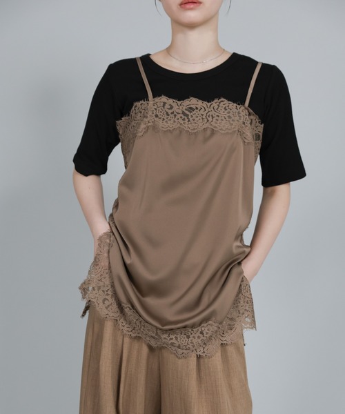 select MOCA Et(セレクトモカエト)の「【Et】Lace Satin Camisole(キャミソール・レディース・ブラウン/ホワイト/ブラック・FREE)」の7枚目の写真