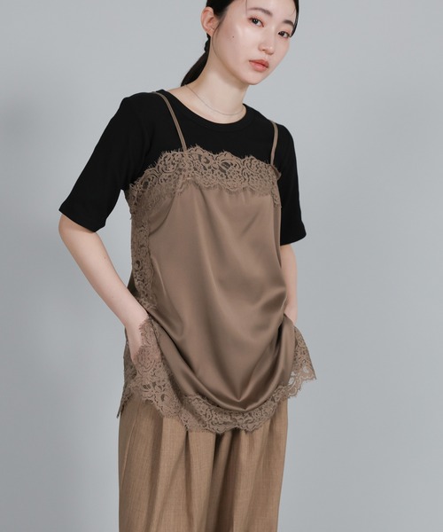 select MOCA Et(セレクトモカエト)の「【Et】Lace Satin Camisole(キャミソール・レディース・ブラウン/ホワイト/ブラック・FREE)」の8枚目の写真