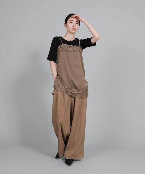 select MOCA Et(セレクトモカエト)の「【Et】Lace Satin Camisole(キャミソール・レディース・ブラウン/ホワイト/ブラック・FREE)」の4枚目の写真