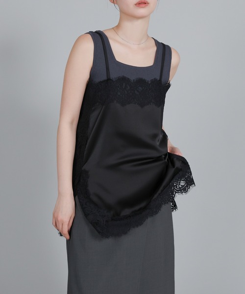 select MOCA Et(セレクトモカエト)の「【Et】Lace Satin Camisole(キャミソール・レディース・ブラウン/ホワイト/ブラック・FREE)」の22枚目の写真