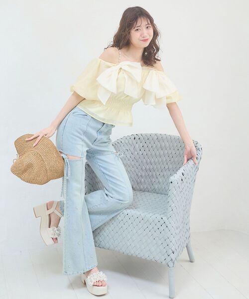 MAJESTIC LEGON(マジェスティックレゴン)の「ダブルリボンバルーンブラウス(シャツ/ブラウス・レディース・ピンク/イエロー/ブラック/ブルー・MEDIUM)」の8枚目の写真