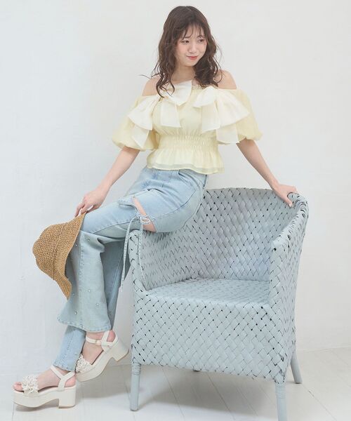 MAJESTIC LEGON(マジェスティックレゴン)の「ダブルリボンバルーンブラウス(シャツ/ブラウス・レディース・ピンク/イエロー/ブラック/ブルー・MEDIUM)」の9枚目の写真