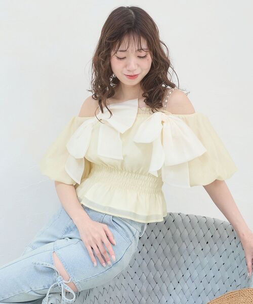MAJESTIC LEGON(マジェスティックレゴン)の「ダブルリボンバルーンブラウス(シャツ/ブラウス・レディース・ピンク/イエロー/ブラック/ブルー・MEDIUM)」の10枚目の写真