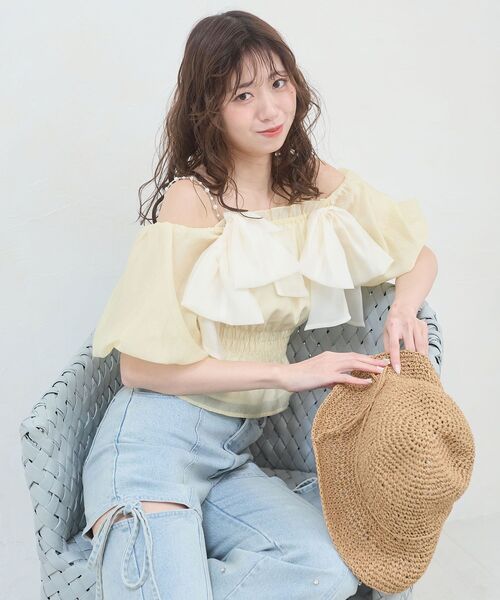 MAJESTIC LEGON(マジェスティックレゴン)の「ダブルリボンバルーンブラウス(シャツ/ブラウス・レディース・ピンク/イエロー/ブラック/ブルー・MEDIUM)」の11枚目の写真