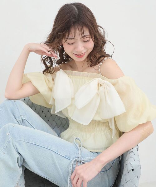 MAJESTIC LEGON(マジェスティックレゴン)の「ダブルリボンバルーンブラウス(シャツ/ブラウス・レディース・ピンク/イエロー/ブラック/ブルー・MEDIUM)」の12枚目の写真