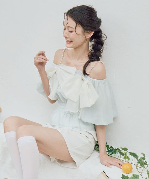 MAJESTIC LEGON(マジェスティックレゴン)の「ダブルリボンバルーンブラウス(シャツ/ブラウス・レディース・ピンク/イエロー/ブラック/ブルー・MEDIUM)」の18枚目の写真