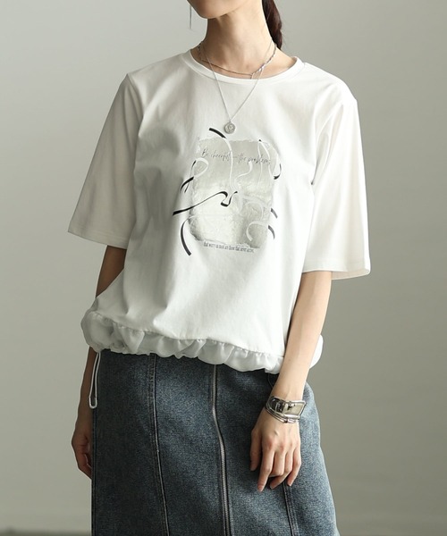 Sawa a la mode(サワアラモード)の「箔プリントデザインTシャツ(Tシャツ/カットソー・レディース・オフホワイト/チャコールグレー/ブラック・FREE)」の1枚目の写真