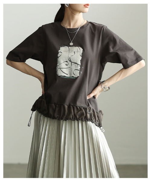 Sawa a la mode(サワアラモード)の「箔プリントデザインTシャツ(Tシャツ/カットソー・レディース・オフホワイト/チャコールグレー/ブラック・FREE)」の6枚目の写真