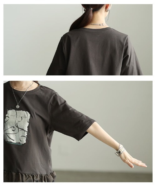 Sawa a la mode(サワアラモード)の「箔プリントデザインTシャツ(Tシャツ/カットソー・レディース・オフホワイト/チャコールグレー/ブラック・FREE)」の7枚目の写真