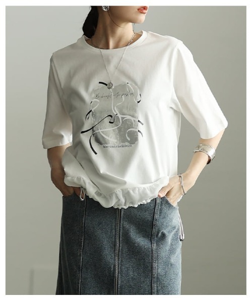 Sawa a la mode(サワアラモード)の「箔プリントデザインTシャツ(Tシャツ/カットソー・レディース・オフホワイト/チャコールグレー/ブラック・FREE)」の14枚目の写真