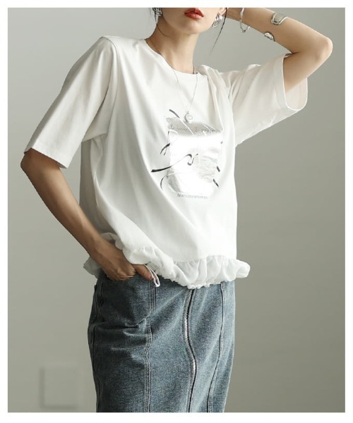 Sawa a la mode(サワアラモード)の「箔プリントデザインTシャツ(Tシャツ/カットソー・レディース・オフホワイト/チャコールグレー/ブラック・FREE)」の16枚目の写真