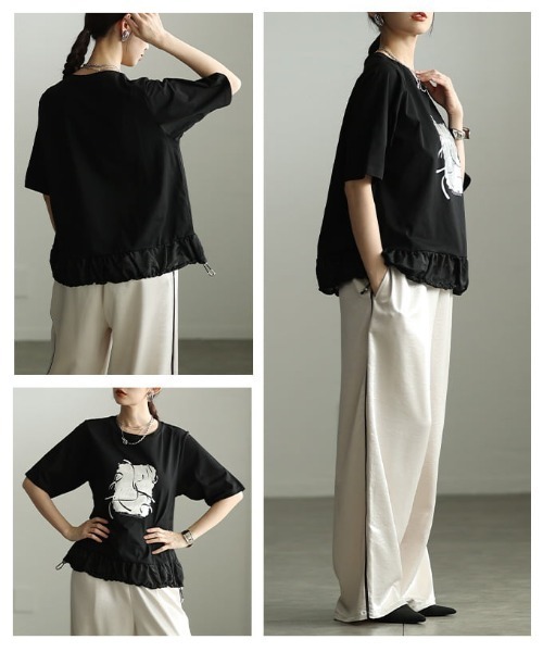 Sawa a la mode(サワアラモード)の「箔プリントデザインTシャツ(Tシャツ/カットソー・レディース・オフホワイト/チャコールグレー/ブラック・FREE)」の19枚目の写真