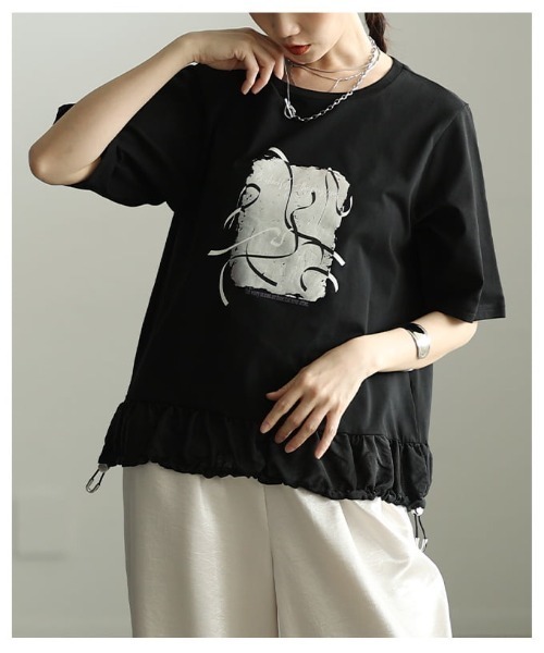 Sawa a la mode(サワアラモード)の「箔プリントデザインTシャツ(Tシャツ/カットソー・レディース・オフホワイト/チャコールグレー/ブラック・FREE)」の20枚目の写真