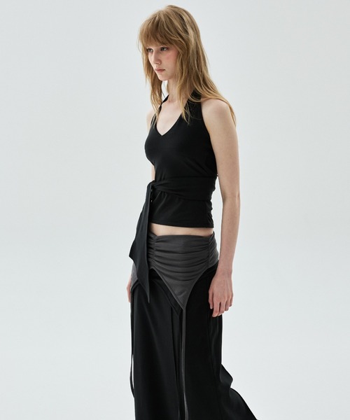 Mardi Mercredi(マルディメクルディ)の「MAXI SKIRT FOLDOVER WAIST / マキシスカート フォールドオーバー ウエスト(スカート・レディース・ブラック/チャコールグレー・FREE)」の4枚目の写真