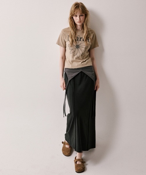 Mardi Mercredi(マルディメクルディ)の「MAXI SKIRT FOLDOVER WAIST / マキシスカート フォールドオーバー ウエスト(スカート・レディース・ブラック/チャコールグレー・FREE)」の6枚目の写真