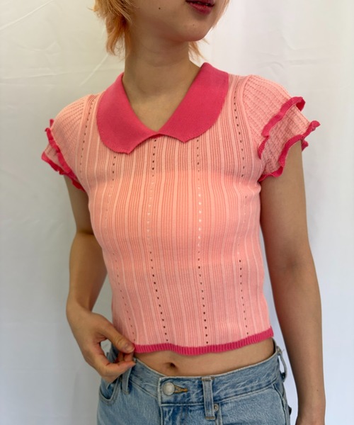 Alite cloth（アリーテクロス）の「半袖ニットブラウス（ニット/セーター・レディース・ブラック/ブルー/グレー/ピンク/グリーン/ホワイト・FREE）」の6枚目の写真