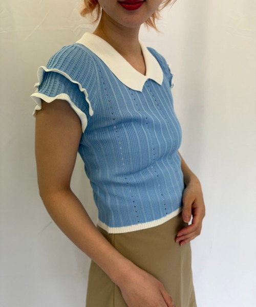 Alite cloth（アリーテクロス）の「半袖ニットブラウス（ニット/セーター・レディース・ブラック/ブルー/グレー/ピンク/グリーン/ホワイト・FREE）」の5枚目の写真
