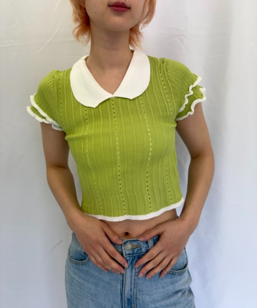 Alite cloth（アリーテクロス）の「半袖ニットブラウス（ニット/セーター・レディース・ブラック/ブルー/グレー/ピンク/グリーン/ホワイト・FREE）」の4枚目の写真