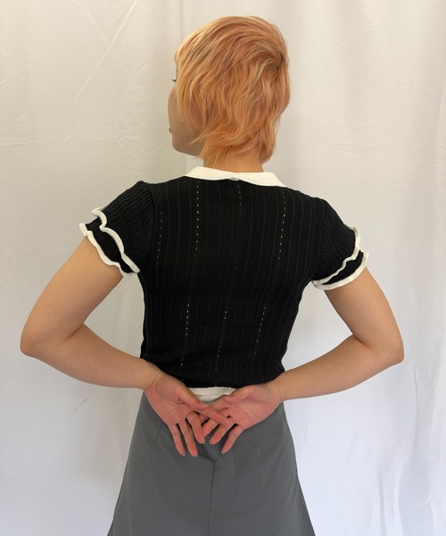 Alite cloth（アリーテクロス）の「半袖ニットブラウス（ニット/セーター・レディース・ブラック/ブルー/グレー/ピンク/グリーン/ホワイト・FREE）」の7枚目の写真