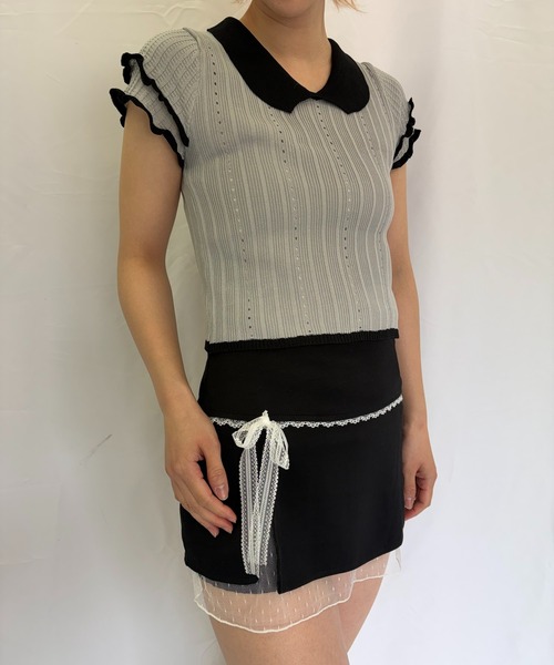 Alite cloth（アリーテクロス）の「半袖ニットブラウス（ニット/セーター・レディース・ブラック/ブルー/グレー/ピンク/グリーン/ホワイト・FREE）」の10枚目の写真