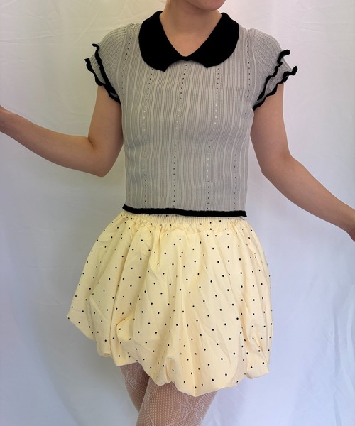 Alite cloth（アリーテクロス）の「半袖ニットブラウス（ニット/セーター・レディース・ブラック/ブルー/グレー/ピンク/グリーン/ホワイト・FREE）」の11枚目の写真