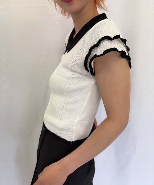 Alite cloth（アリーテクロス）の「半袖ニットブラウス（ニット/セーター・レディース・ブラック/ブルー/グレー/ピンク/グリーン/ホワイト・FREE）」の13枚目の写真
