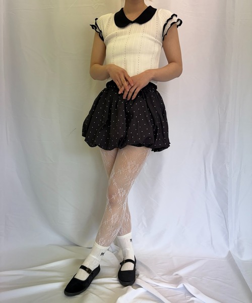 Alite cloth（アリーテクロス）の「半袖ニットブラウス（ニット/セーター・レディース・ブラック/ブルー/グレー/ピンク/グリーン/ホワイト・FREE）」の15枚目の写真